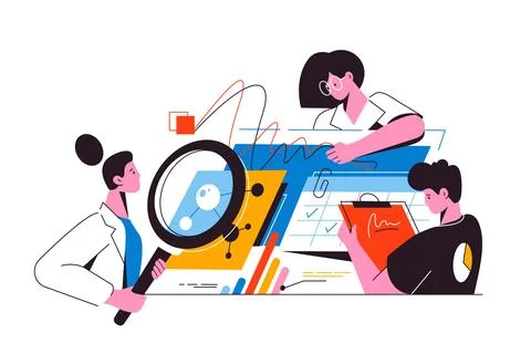 Teamwork review data do research Stock Illustration