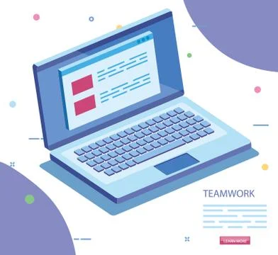 Teamwork scene with laptop computer icon 스톡 일러스트