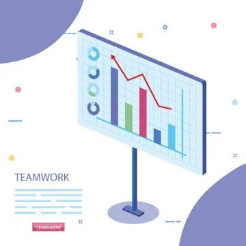 Teamwork scene with statistics graphics Illustrazione stock