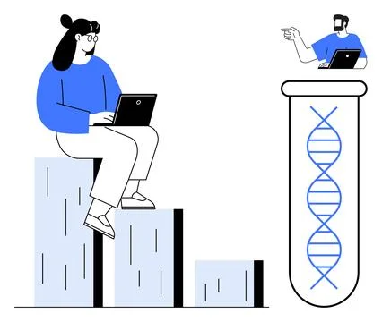 Teamwork in Scientific Research Analyzing Genetic Data and DNA Sequences To.. Illustrazione stock