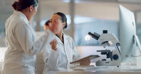 Teamwork, scientist or doctors high five for success, medicine breakthrough or Stock Footage 252377315