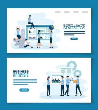 Teamwork set scenes of analysis infographic Stock Illustration