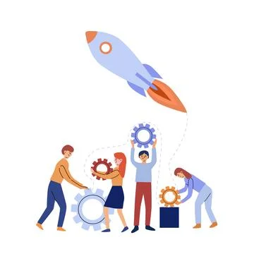 Teamwork to set up a startup or to create a startup. Illustrazione stock
