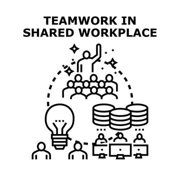 Teamwork in shared workplace driving idea generation and business growth Stock-Illustration