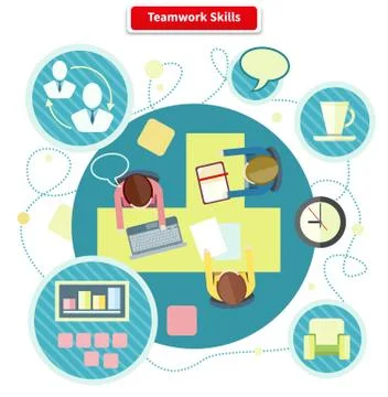 Teamwork Skills Concept Flat Design Stock Illustration