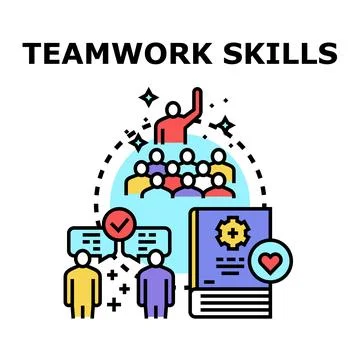 Teamwork skills development learning and collaboration Stock Illustration