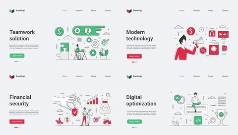 Teamwork Solutions and a Modern Technology Web Template Vector Illustration for Stockillustratie
