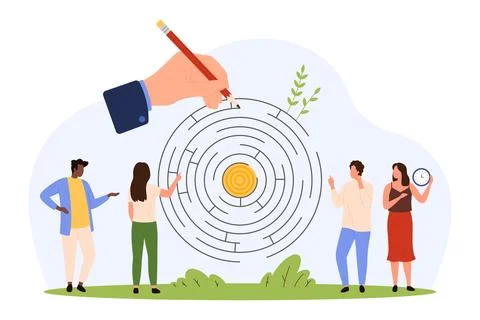 Teamwork Solving Circular Maze Challenge Concept イラスト素材