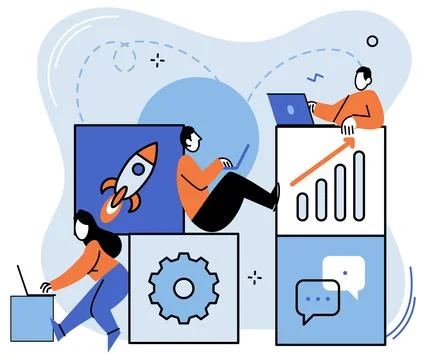 Teamwork solving problems, Business integration, partnership to get optimization Illustrazione stock