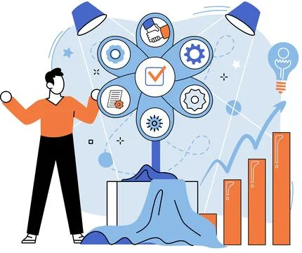 Teamwork solving problems, combining different talents to achieve common goal Illustrazione stock