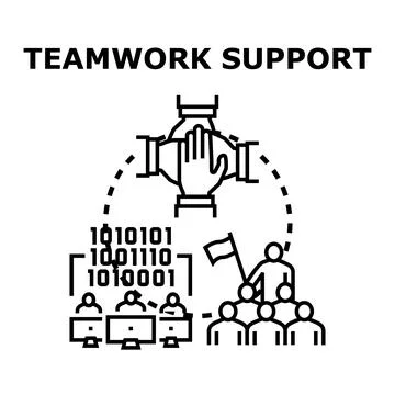 Teamwork support concept with people collaborating digitally and physically Stock Illustration