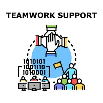 Teamwork support concept with people collaborating digitally and physically Stock Illustration