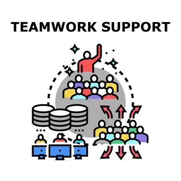 Teamwork support leading collaborative work achieving goals Stock Illustration
