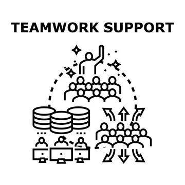 Teamwork support leading collaborative work achieving goals Stock Illustration