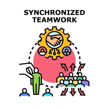 Teamwork synchronizing business process and collaboration concept Stock Illustration