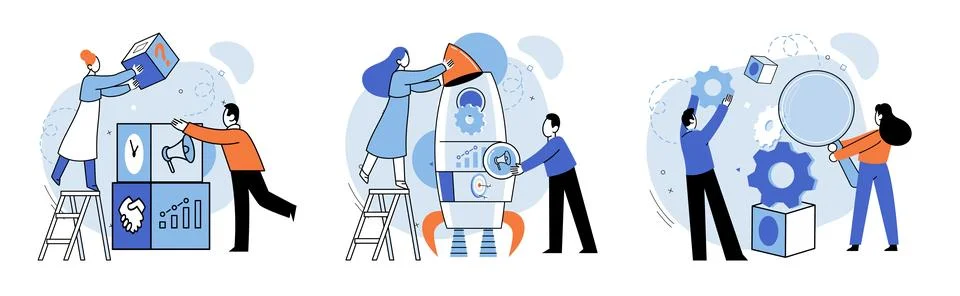 Teamwork. The teamwork concept emphasizes power collective problem solving Illustrazione stock