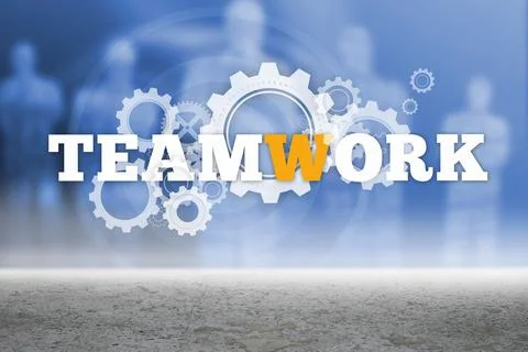 Teamwork text with cogs and wheels Stock Illustration