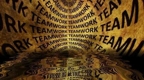Teamwork text reflecting in water grunge concept Stock Illustration