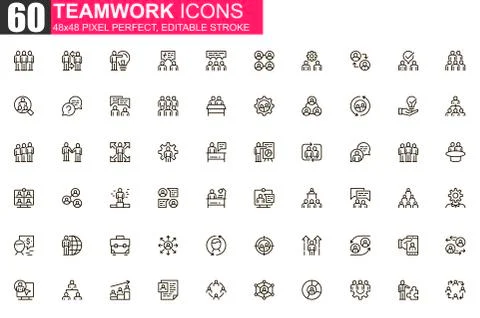 Teamwork thin line icon set. Stock Illustration