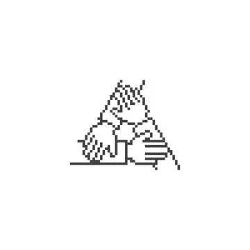 Teamwork three hand, unity business. Pixel art line icon vector icon illust.. Stock Illustration