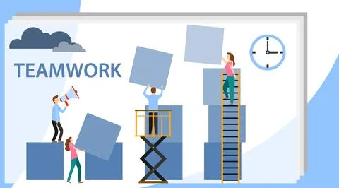 Teamwork, time to work. People connect elements, people working together. 스톡 일러스트