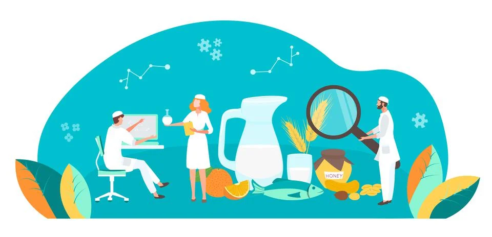Teamwork tiny medical research associate doctor analyze allergen, people Stock Illustration