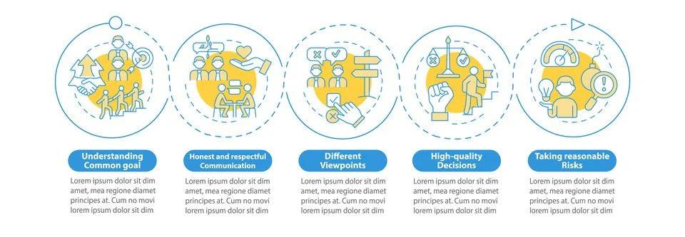 Teamwork tips blue circle infographic template Stock Illustration