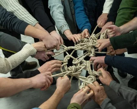 Teamwork, tor view, unity concept, team spirit Stock Photos
