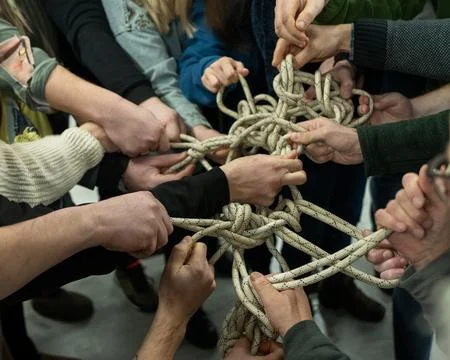 Teamwork, tor view, unity concept, team spirit Stock Photos
