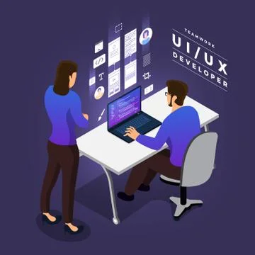 Teamwork UI / UX Developer Stock Illustration