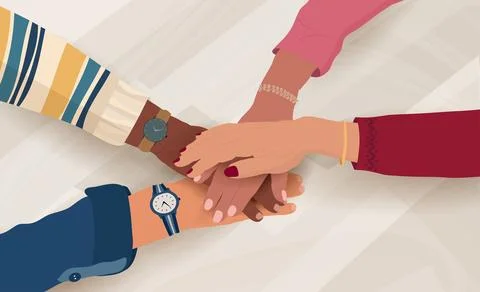 Teamwork unity and agreement among colleagues with hands joined together Stock Illustration