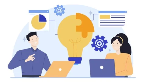 Teamwork using laptop with business data and lightbulb business animated Stock Footage 278635523