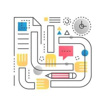 Teamwork vector concept in trendy line with gradient flat color. Illustrazione stock