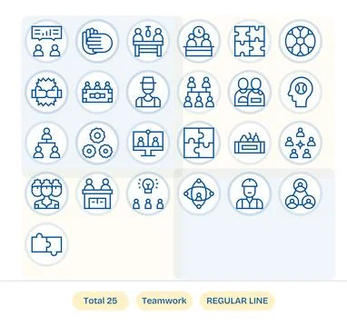 Teamwork Vector Graphics Pack including 25 Regular Line 64x64 PIXEL Perfect.. Stock Illustration