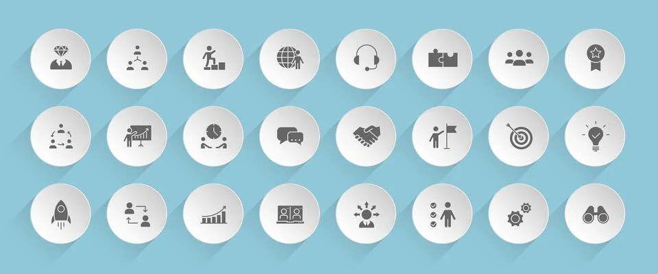 Teamwork vector icons on round puffy paper circles Stock Illustration
