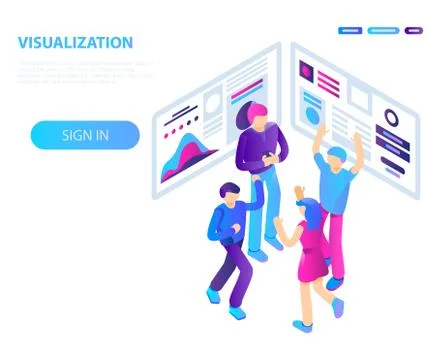 Teamwork visualization concept background, isometric style Stock-Illustration