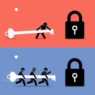 Teamwork vs Working Alone. Stock Illustration