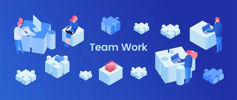 Teamwork web banner isometric vector template イラスト素材