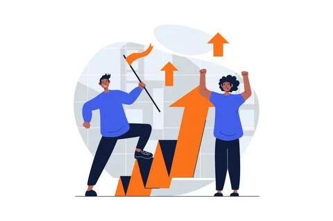 Teamwork web concept with character scene. Men working together, developing p Illustrazione stock