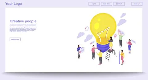 Teamwork webpage vector template with isometric illustration Stock Illustration