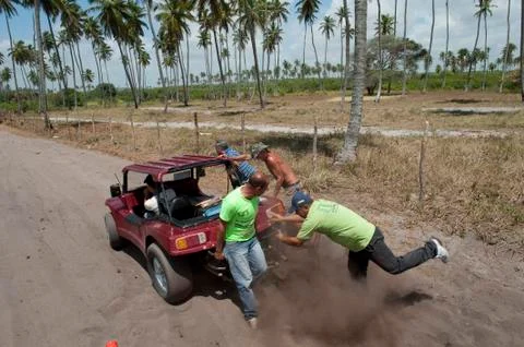 Teamwork whit a buggy pernambuco brasil Stock Photos