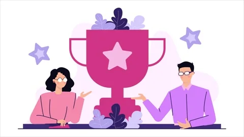 Teamwork win competition with trophy illustration business animated video Stock Footage 282760942