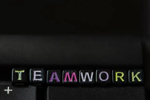 Teamwork word from blocks on keyboard close up. 스톡 사진