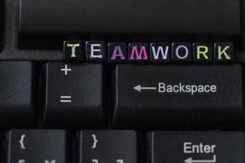 Teamwork word from blocks on keyboard close up. 스톡 사진