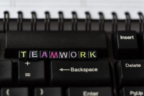 Teamwork word from blocks on keyboard close up. 스톡 사진