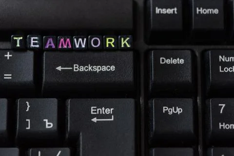 Teamwork word from blocks on keyboard close up. 스톡 사진