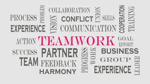 Teamwork word cloud concept on gray background. 库存插图