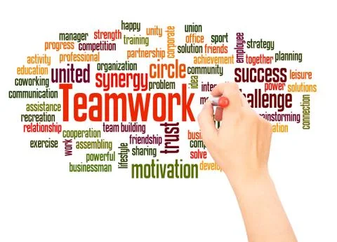 Teamwork word cloud hand writing concept Stock Photos