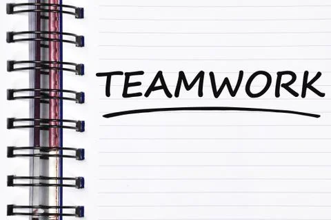 Teamwork words on spring white note book Stock Photos