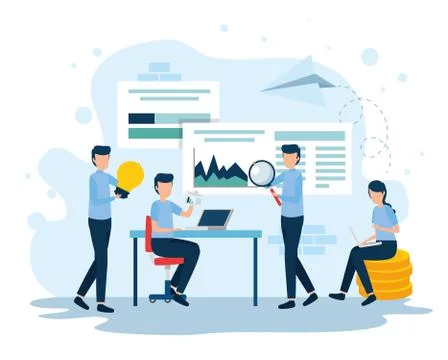 Teamwork workers in the workplace Illustrazione stock